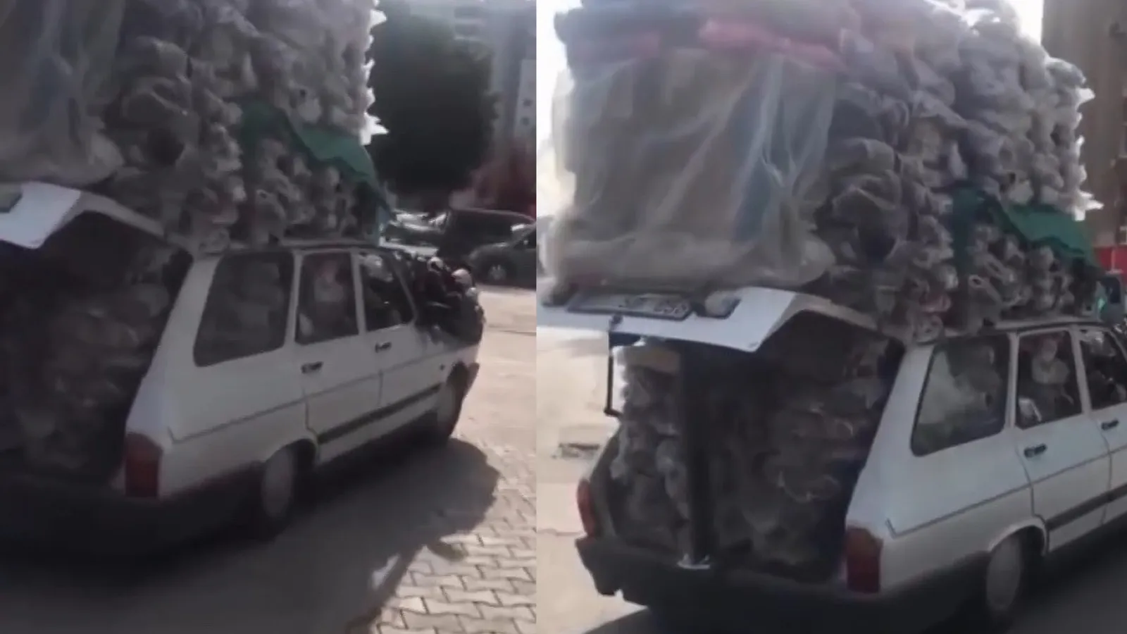 Otomobil Taşıdığı Yükle Kamyonetlere Kafa Tuttu