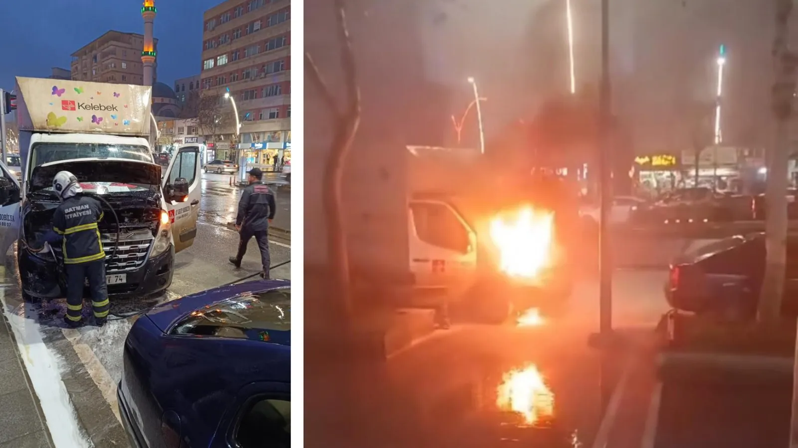 Batman’da Park Halindeki Kamyonet Alev Alev Yandı