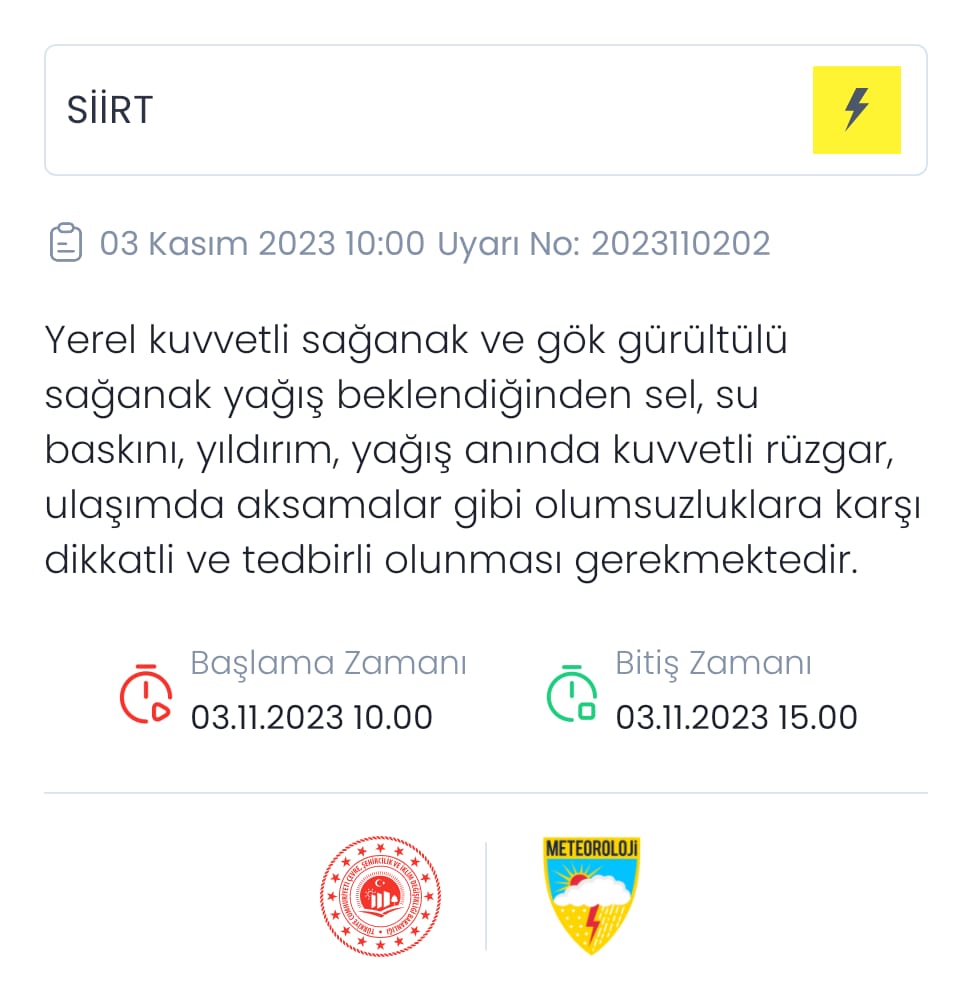 Meteoroloji’den Siirt Uyarısı!